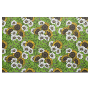 Sonnenblumen und Gänseblumen, Sommergarten Stoff