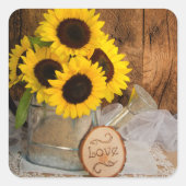 Sonnenblumen und Gartenwasser kann Hochzeit sperre Quadratischer Aufkleber (Vorderseite)