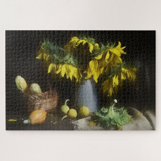 Sonnenblumen und Gemüseernte Alte Meister Farbe Puzzle (Horizontal)