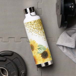 Sonnenblumen und Gold-Glitzer Trinkflasche