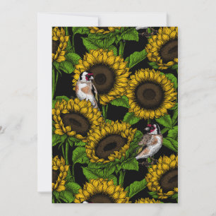 Sonnenblumen und Goldflossen auf schwarz