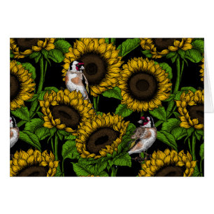 Sonnenblumen und Goldflossen auf schwarz