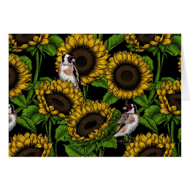 Sonnenblumen und Goldflossen auf schwarz (Vorderseite (Horizontal))