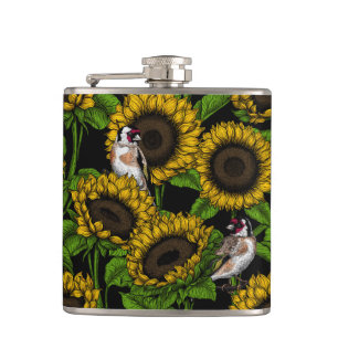 Sonnenblumen und Goldflossen auf schwarz Flachmann