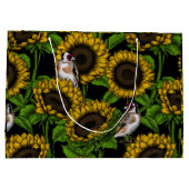 Sonnenblumen und Goldflossen auf schwarz Große Geschenktüte (Rückseite)