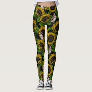Sonnenblumen und Goldflossen auf schwarz Leggings