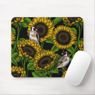 Sonnenblumen und Goldflossen auf schwarz Mousepad