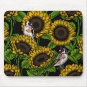 Sonnenblumen und Goldflossen auf schwarz Mousepad (Vorne)