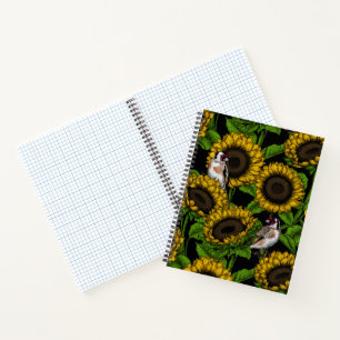 Sonnenblumen und Goldflossen auf schwarz Notizblock
