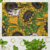 Sonnenblumen und Goldschmuck auf Orange Geschirrtuch (Gefaltet)