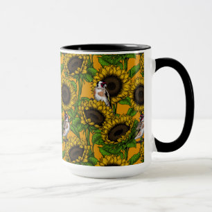 Sonnenblumen und Goldschmuck auf Orange Tasse