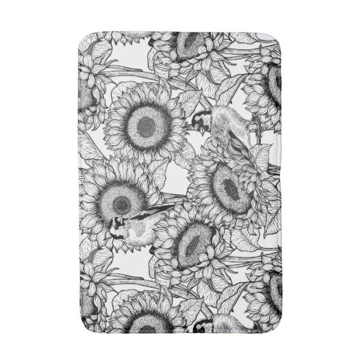 Sonnenblumen und Goldschmuck in Schwarz-Weiß Badematte (Vorderseite Vertikal)