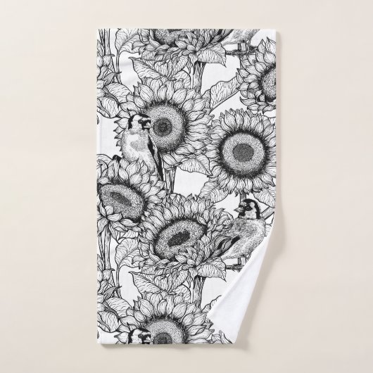 Sonnenblumen und Goldschmuck in Schwarz-Weiß Badhandtuch Set (Handtuch)
