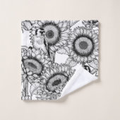 Sonnenblumen und Goldschmuck in Schwarz-Weiß Badhandtuch Set (Waschlappen)