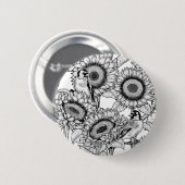 Sonnenblumen und Goldschmuck in Schwarz-Weiß Button (Vorne & Hinten)
