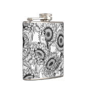 Sonnenblumen und Goldschmuck in Schwarz-Weiß Flachmann (Rechts)