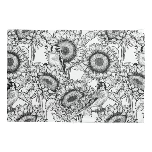 Sonnenblumen und Goldschmuck in Schwarz-Weiß Kissenbezug (Rückseite)