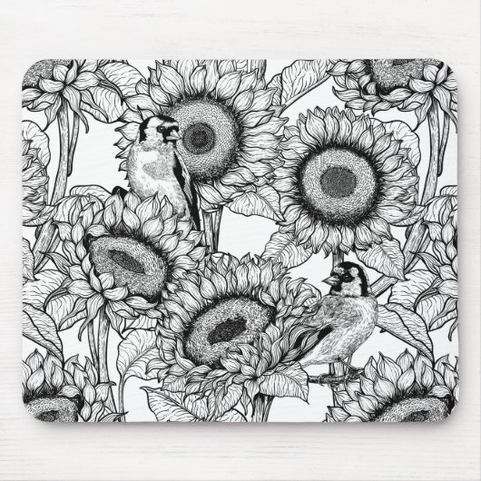 Sonnenblumen und Goldschmuck in Schwarz-Weiß Mousepad (Vorne)