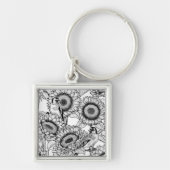 Sonnenblumen und Goldschmuck in Schwarz-Weiß Schlüsselanhänger (Vorne)