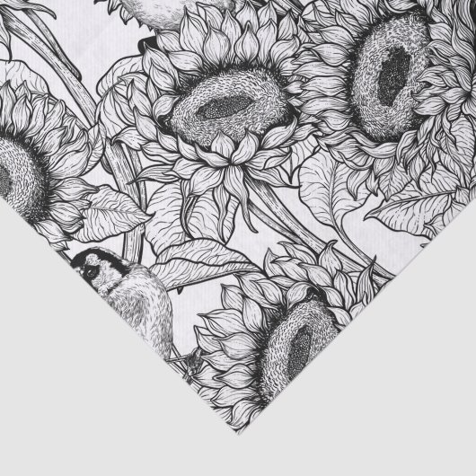 Sonnenblumen und Goldschmuck in Schwarz-Weiß Seidenpapier (Ausschnitt)