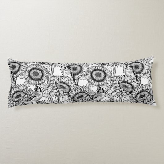 Sonnenblumen und Goldschmuck in Schwarz-Weiß Seitenschläferkissen (Rückseite)