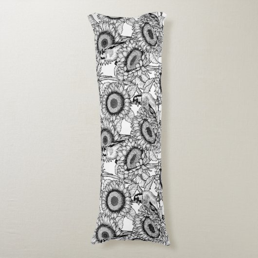 Sonnenblumen und Goldschmuck in Schwarz-Weiß Seitenschläferkissen (Vorderseite Vertikal)