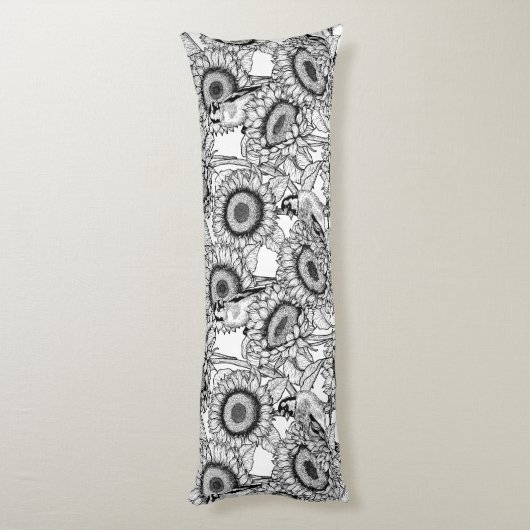 Sonnenblumen und Goldschmuck in Schwarz-Weiß Seitenschläferkissen (Rückseite (Vertikal))
