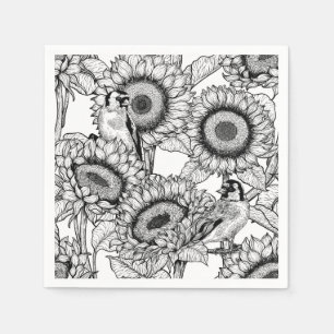 Sonnenblumen und Goldschmuck in Schwarz-Weiß Serviette