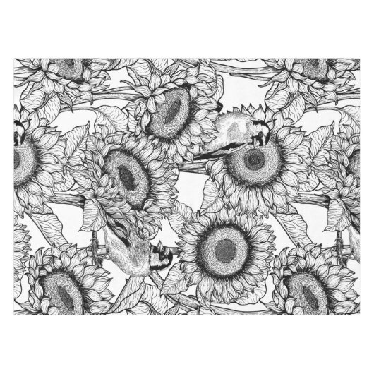 Sonnenblumen und Goldschmuck in Schwarz-Weiß Tischdecke (Vorderseite (Horizontal))