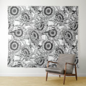 Sonnenblumen und Goldschmuck in Schwarz-Weiß Wandteppich (Beispiel (Horizontal))