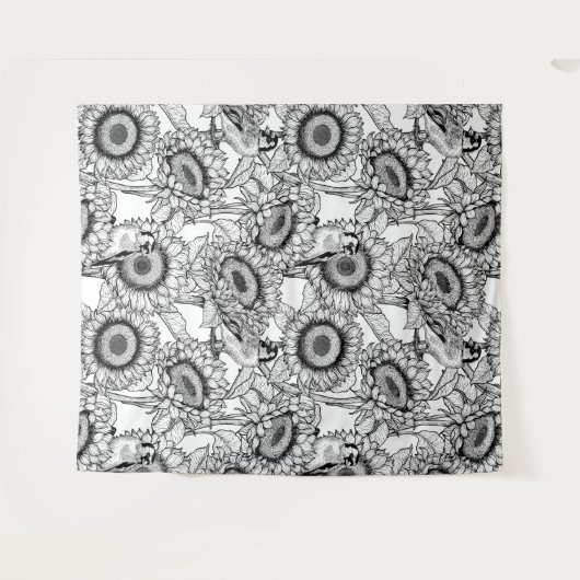 Sonnenblumen und Goldschmuck in Schwarz-Weiß Wandteppich (Vorderseite (Horizontal))