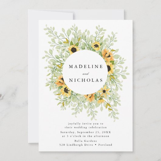 Sonnenblumen und Grüne Hochzeit Einladung (Vorderseite)