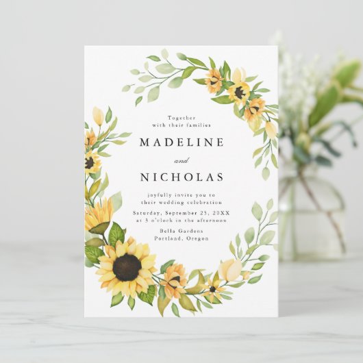 Sonnenblumen und Grüne Hochzeit Einladung (Stehend Vorderseite)