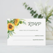 Sonnenblumen und Grüne Wasserfarbe Rustikale Hochz RSVP Karte (Stehend Vorderseite)