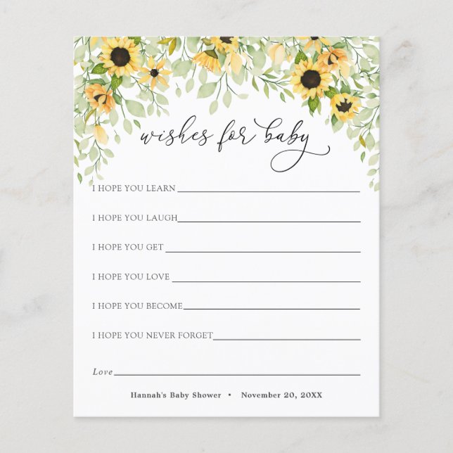 Sonnenblumen und Grüne Wünsche für Babykarten (Vorderseite)