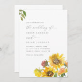 Sonnenblumen und Grünpflanzen Elegante Rustikale H Einladung (Vorne/Hinten)