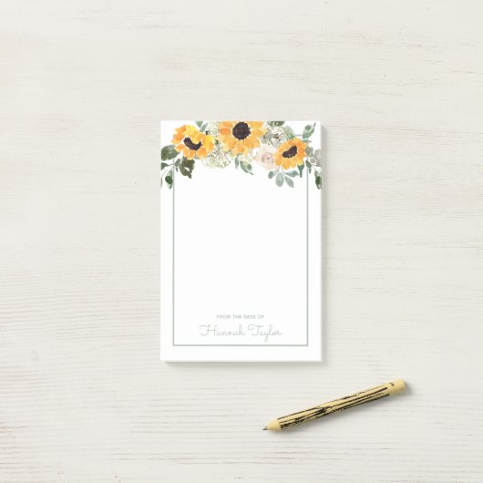 Sonnenblumen und Grünpflanzen Personalisiert Post-it Klebezettel (Auf Schreibtisch)