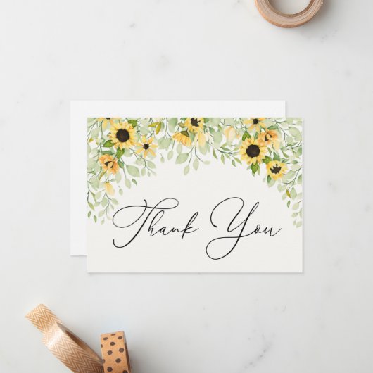 Sonnenblumen und Grünpflanzen Vielen Dank Note Car Mitteilungskarte (Vorderseite/Rückseite Beispiel)
