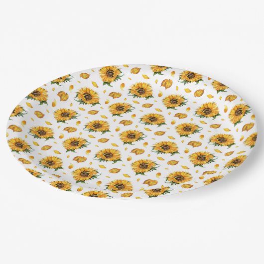 Sonnenblumen und Herbstblätter Pappteller (Schrägansicht)