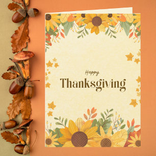 Sonnenblumen und Herbstleaves Erntedank Karte