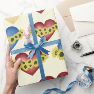 Sonnenblumen und Herz. Liebe und Blume. Geschenkpapier