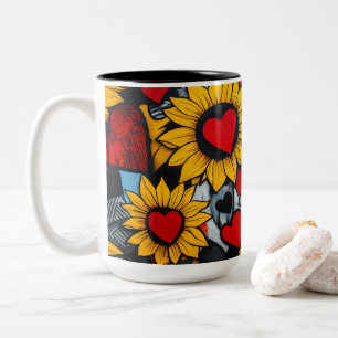 Sonnenblumen und Herz Zweifarbige Tasse