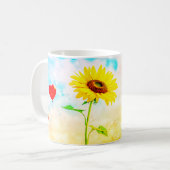 Sonnenblumen und Herzblasen Romantisches Geschenkd Kaffeetasse (Vorderseite Links)