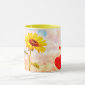 Sonnenblumen und Herzblasen Romantisches Geschenkd Tasse (Zentrum)