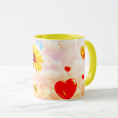 Sonnenblumen und Herzblasen Romantisches Geschenkd Tasse (VorderseiteRechts)