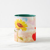 Sonnenblumen und Herzblasen Romantisches Geschenkd Tasse (Zentrum)