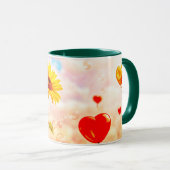 Sonnenblumen und Herzblasen Romantisches Geschenkd Tasse (VorderseiteRechts)