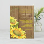 Sonnenblumen und Hochzeit von Holzkörnern Einladung (Stehend Vorderseite)