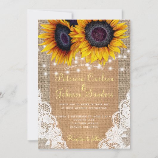 Sonnenblumen und Hochzeitsfeiern auf dem Lande Einladung (Vorderseite)