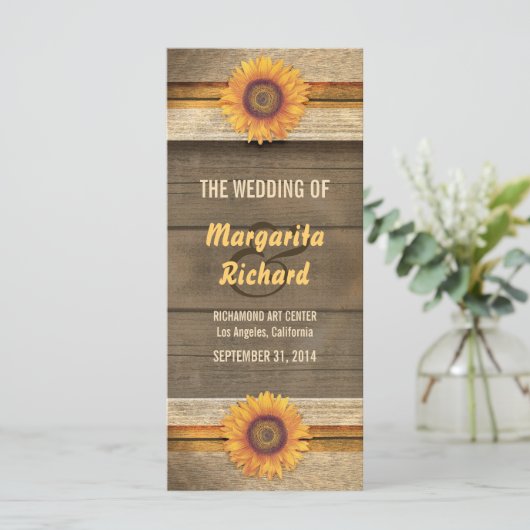 Sonnenblumen und Hochzeitsprogramme für Holzlieder Programm (Stehend Vorderseite)